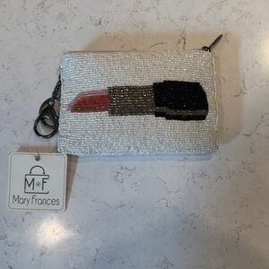 Mary Frances White Beaded Lipstick Clutch